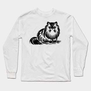 Stick figure of Persian cat in black ink Long Sleeve T-Shirt